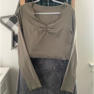 Green ribbed crop long sleeve